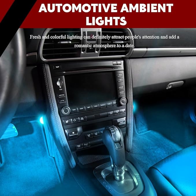 Car Interior LED Lights, Automotive Ambient Neon Light Kit with USB Port, Automotive Under Dash Decoration Night Lamp for Men and Women, 4 in 1 Decoration Lights for Car, Garden, Home, Part (Ice Blue)