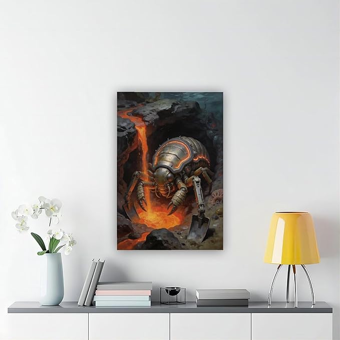 Framed Steampunk Mechanical Trilobite Wall Art - Volcanic Underwater Retro Poster for Garage Apartment Decor 16x24inch(40x60cm)