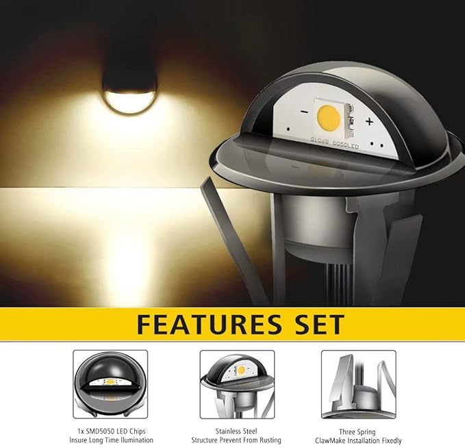 20pcs LED Step Lights Low Voltage IP65 Waterproof Recessed LED Deck Lighting, Half Moon F1.38 Yard Garden Patio Step Landscape Pathway Decor Lamps, Warm White