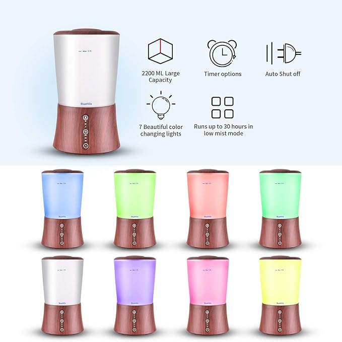 BlueHills Premium Set of Two Large 2000 ML and 2500 ML XL Essential Oil Diffusers Humidifier Combo for Large Room Home with Décor LED Lights Great Gift – Value Pack of Dark Wood Grain.