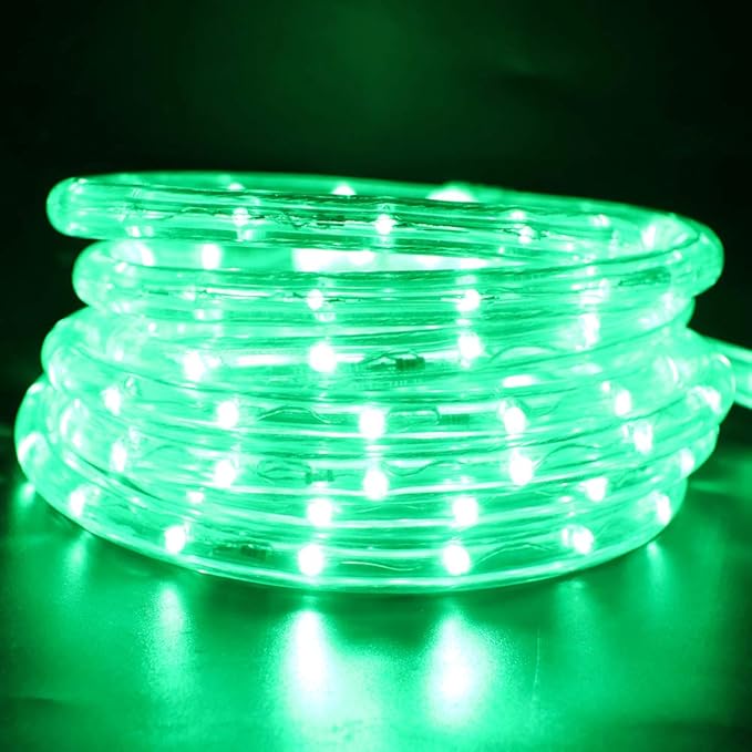 2-Wire Waterproof 1/2" LED Rope Light Kit, 110V-120V PVC 30 LED/M Tube Lights Strip for Background, Outdoor, Christmas, Home Decoration (6.6ft/2m, Green)