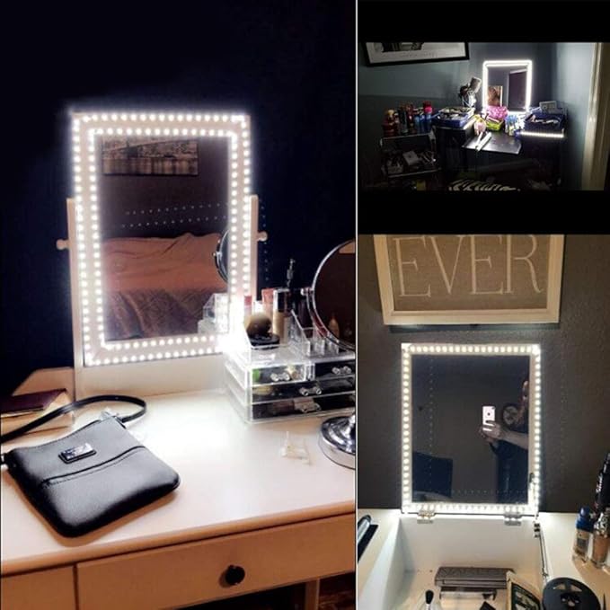 13ft/4M Led Vanity Mirror Lights Kit Bendable NO Need to Cut Vanity Make-up Mirror Cloakroom Adjustable Flexible Strip Light Table Set with Dimmer and Power Supply