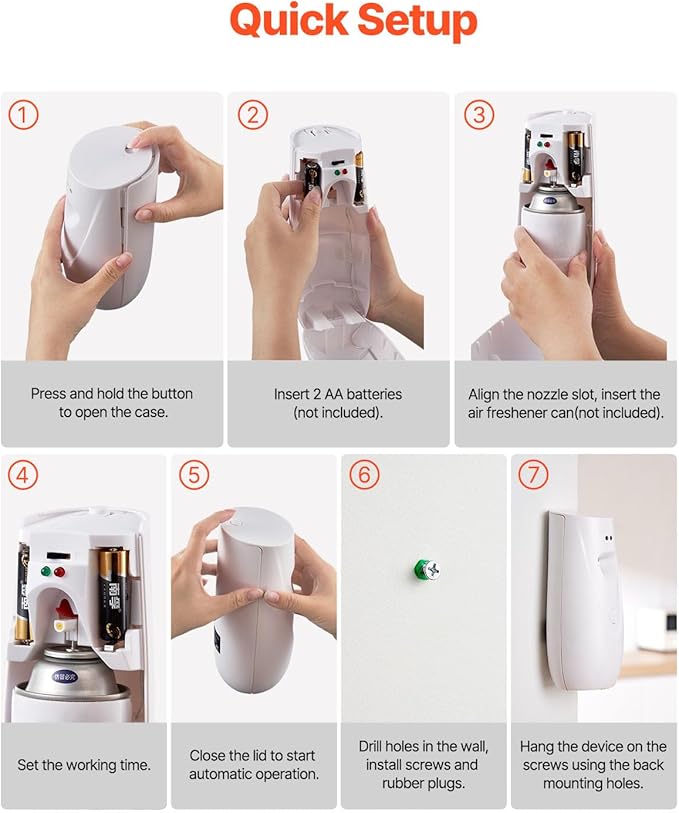 Happybuy Automatic Air Freshener Spray Dispenser (4 - Pack), Wall - Mountable or Freestanding, Battery - Powered with Multiple Time Settings, Ideal for Home, Indoor Areas like Bathrooms, White