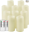 salipt Flameless Candles, LED Flickering Candles Set of 10 (H 4" 5" 6" 7" xD 2.2") Waterproof Candles, Resin Plastic, Indoor Outdoor Use,Ivory