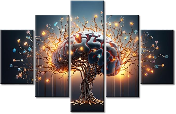 Wall Art for Living Room Large Size Artificial Intelligence Office Wall Decor Canvas Prints Brain Neural Human Head Modern Artwork for Bedroom Bathroom Pictures Framed Ready to Hang, (60"Wx40"H)