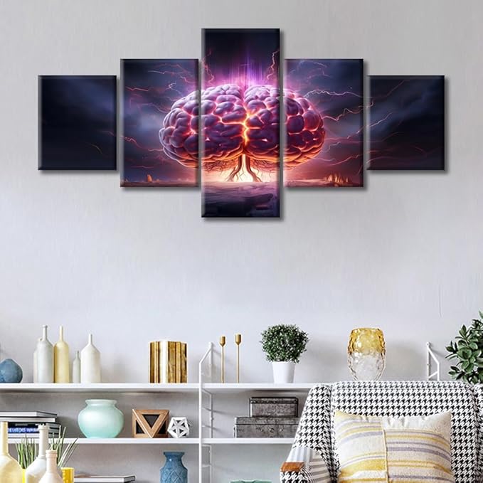 Abstract Human Brain Pictures Wall Art Prints on Canvas Artificial Intelligence Concept Painting Modern Artwork Wall Decor for Bedroom Office Bathroom Decor Ready to Hang, (50"Wx24"H)