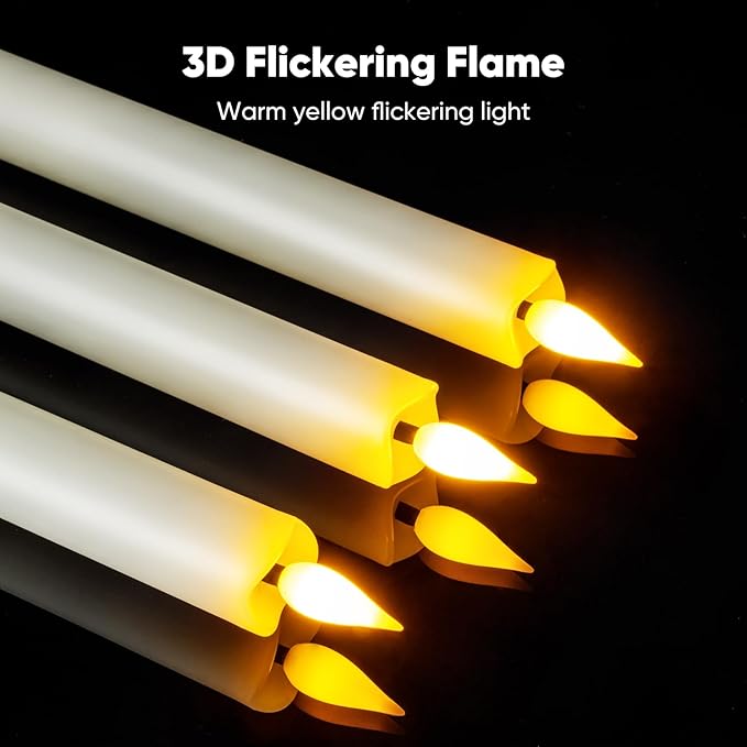 12 Pcs Flameless Taper Candles with Remote Timer, Battery Operated Window Candles, White Plastic LED Candlesticks, for Wedding Halloween Christmas Church Decor, 9.6 inches