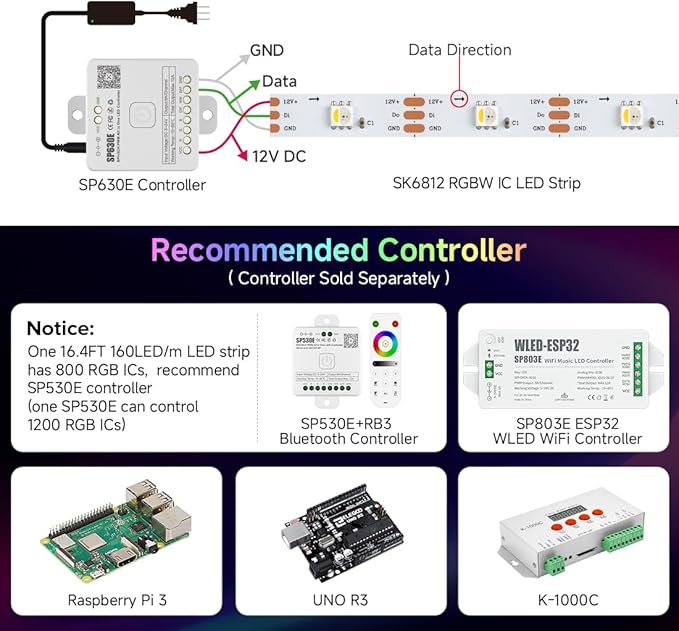 BTF-LIGHTING SK6812(Similar WS2812B) UL Listed RGBW RGB+Natural White(4000K) Individually Addressable DC12V 16.4FT 30LED/m 4 Color in 1 Light Dream LED Strip IP65 White PCB(No Adapter or Controller)