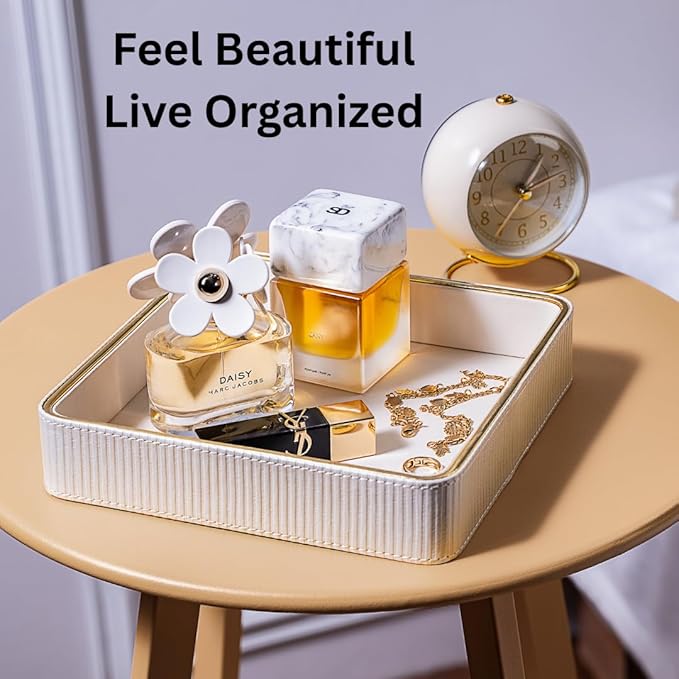 Small Night Stand Organizer Nightstand Tray Bedside Table Organizer Women| Dresser Trays for Bedroom Leather Valet Trinket Tray Catch All| Purse Bowl for Women| Desk Trays Key Holder Bowl
