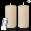 Flameless Candles Set of 2 (3x6 inch) Flickering LED Wax Candles Battery Operated with Remote Control Timers for Night Light/Fireplace/Party Dimmable Ivory Pillar Candles Flat top