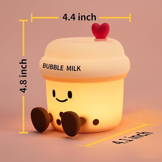 Cute Loving Bubble Milk Cup Night Light, 3-Level Dimmable Soft Light, Timed, Rechargeable, Silicone Bedside Touch Lamp, Creates a Cozy Ambiance, Ideal Decoration and Gift for Girls, Women, and Kids