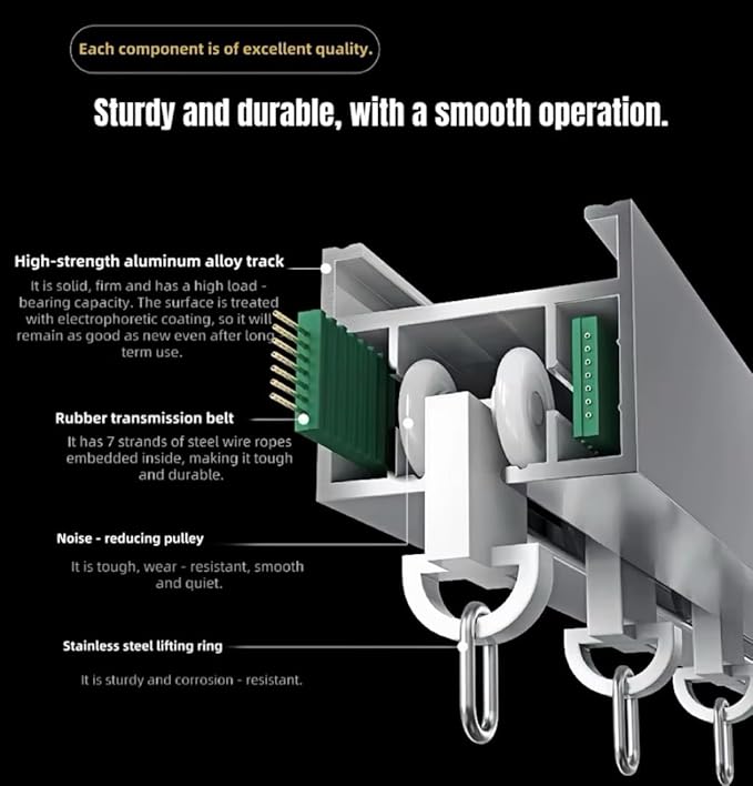 Automatic Curtain Opener, KNX Motorized Curtain Track Kit for S-Fold Ripple Fold Curtains, Pre-assembled Electric Rail for Smart Curtains, Support ETS6 & Remote (2 meters (78.7 inches))