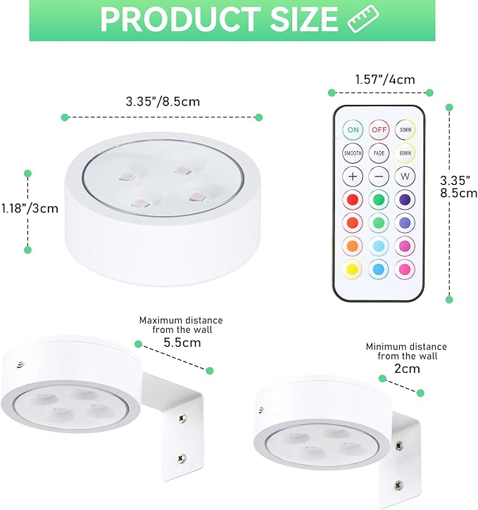 2Pcs Picture Lights for Wall, 13 Color RGB Magnetic Led Art Display Light for Picture Frame, Wireless Battery Operated Painting Light with Remote Control, Party Home Wall Decor Puck Lights, White