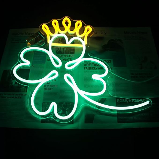 Clover Neon Sign for Wall Decor Dimmable Pink Neon LED Lights Signs for Bar Man Cave Neon Light Up Signs for Bedroom Pub Bar Accessories Decorations Aesthetic Birthday Neon Sign Gifts