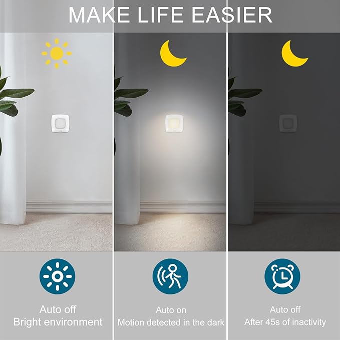 BIGMONAT Motion Sensor Tap Light,Battery Operated Push Lighting, Wireless Puck Lights, Stick-Anywhere Under Cabinet Counter Lights,Easy to Install for Stair/Kitchen/Hallway（White, 6Pack