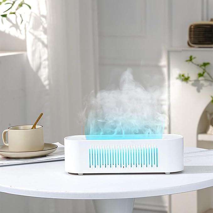 Volcano Humidifier Flame Fire Diffuser: 260ml Super Quiet Essential Oil Diffuser 7 Colors Changed Flame Light Spray Aromatherapy Humidifier 2/4/6H Timer Auto Shut Off for Bedroom,Gift (White)