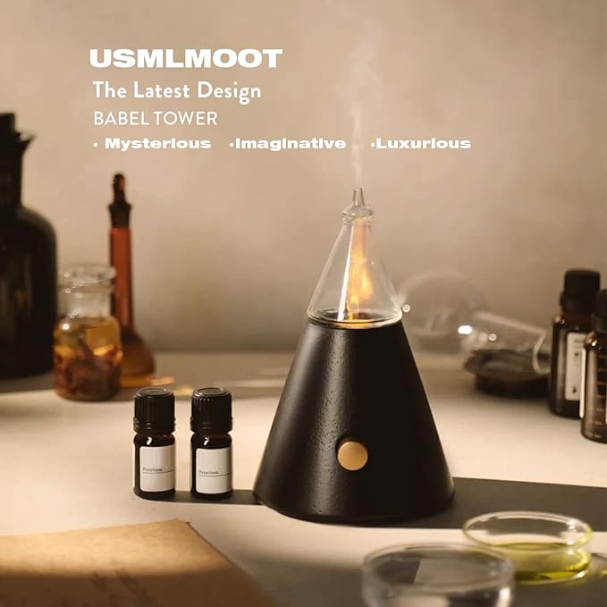 Professional Waterless Essential Oil Diffuser, Glass &Wood Aroma Oil Nebulizer with Cold Air Diffusion Technolgy, Essential Oil Scent Atomizing Machine for Home/Spa－Super Quiet