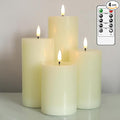 Lezonic Ivory LED Flameless Candles with Remote Timer, 4 Pack Battery Operated Candles Flickering, Grease Design Real Wax Pillar for Wedding Decor, Centerpiece, Birthday Gifts (4/5/6/8 Inch)