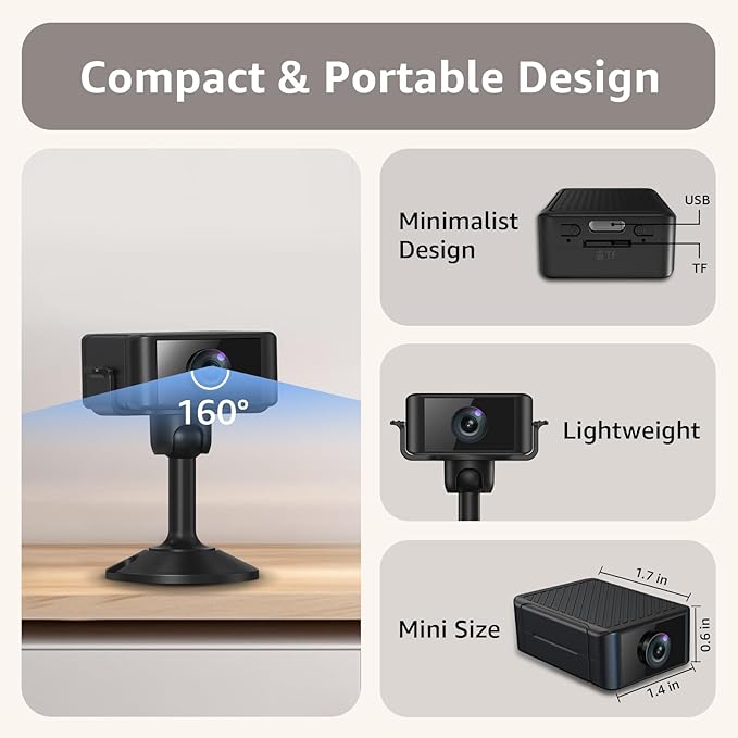 Hidden Camera 4K Spy Camera with Night Vision, Motion Detection Alerts, 4H Battery Life, Phone App Control, SD/Cloud Storage, Indoor Mini Security Camera for Home, Office, Baby Monitor