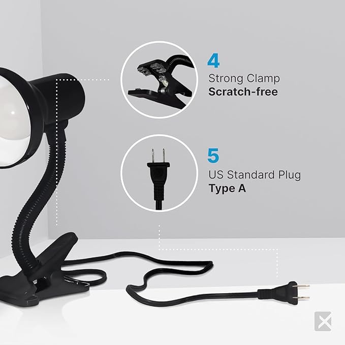 Xtricity LED Desk Light, 360° Adjustable Gooseneck, Home and Office Lamp with 7W A19 Bulb, 120V, On/Off Switch, 14” Height - Reading Lamps for Bedside Table, College Dorm (Black Finish)