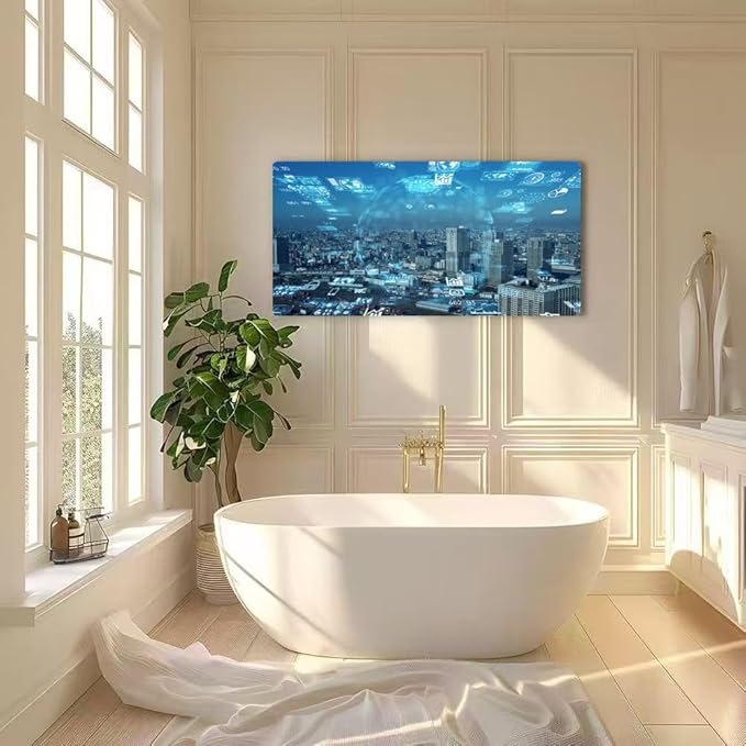 Wibinuki Wall Art Wall Decor Wall Paintings Smart city and communicion network G. IoT (Internet of Things). for Living Room Bedroom Bathroom Home Decor Can Be Hung Directly 20"x 40"
