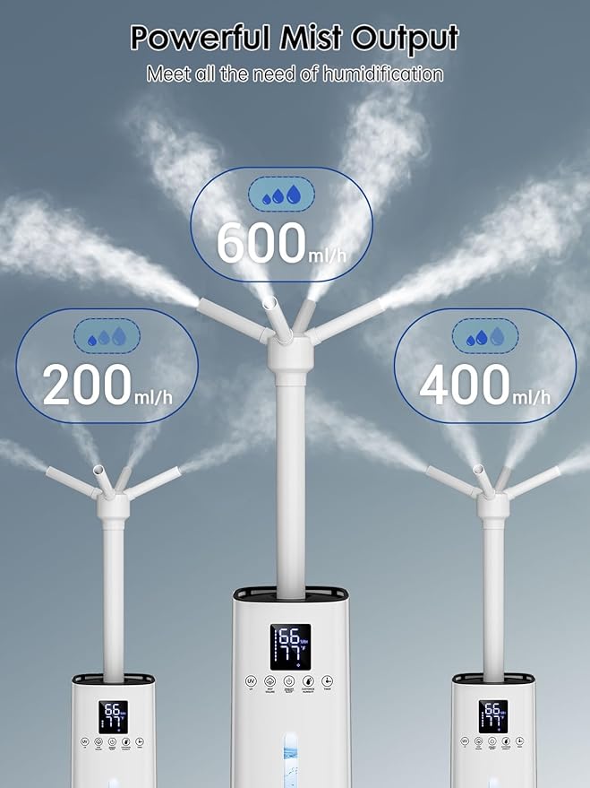15L/4Gal Humidifier Large Room, 600mL/h Misting, 1200ft² Coverage, Auto Humidity Control, 72H Runtime, Top Fill, Aroma Diffuser, Sleep Mode, 12H Timer, Auto Shutoff Protection