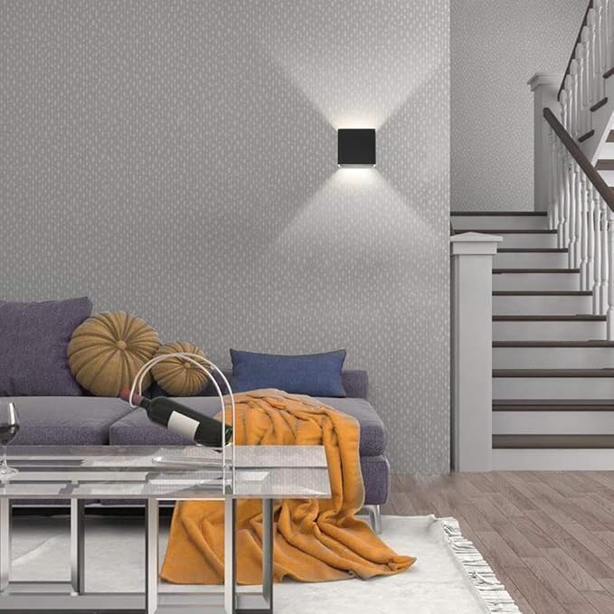 Aipsun Square Matte 10W LED COB Modern Up and Down Wall Light Indoor Wall Mount Sconce Pathway Staircase Bedroom Reading Living Room Balcony Home Lighting Fixture（Black, White 4000K）