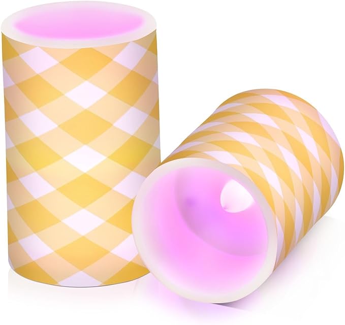 Graffiti Plaid Pattern Flameless Candles Color Changing LED Candles with Remote Control Battery Candles for Outdoor and Indoor Home and Room Decoration, 3'' x 4''/5'' Set of 2 Pieces