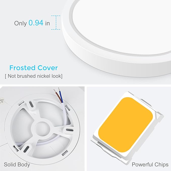 LightingWill 7 Inch LED Flush Mount Ceiling Light Fixture, 2800K Warm White, 1500LM, 12W, Flat Modern Round Lighting Fixture, 120W Equivalent White Ceiling Lamp for Kitchens, Bedrooms.etc.