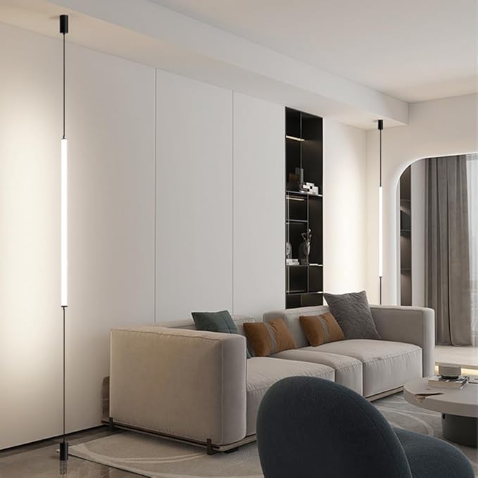 Modern Minimalist Bedside Pendant Light Black Linear Pendant Floor to Ceiling Lamp 51" Long Strip LED Hanging Lamp for Bedroom TV Background - Hardwierd