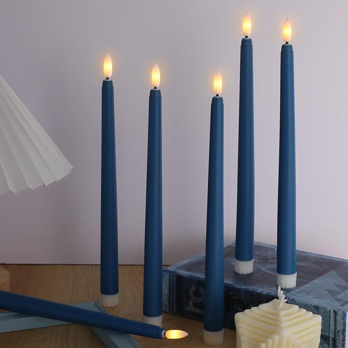 Macarrie 24 Packs Flameless Taper Candles Battery Operated Fake 11 Inch Long Candlelight LED Flameless Candlesticks Flickering Tapered for Spring Summer Wedding(Blue)