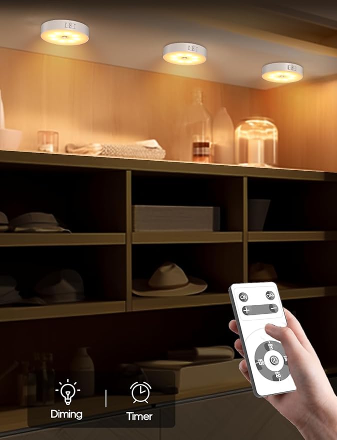 Led Under Cabinet Lights, Motion Sensor Rechargeable Light, 1000mAh Puck Lights with IR Remote, Under Counter Lights for Kitchen,cabinets,Closet,Stairs Indoor