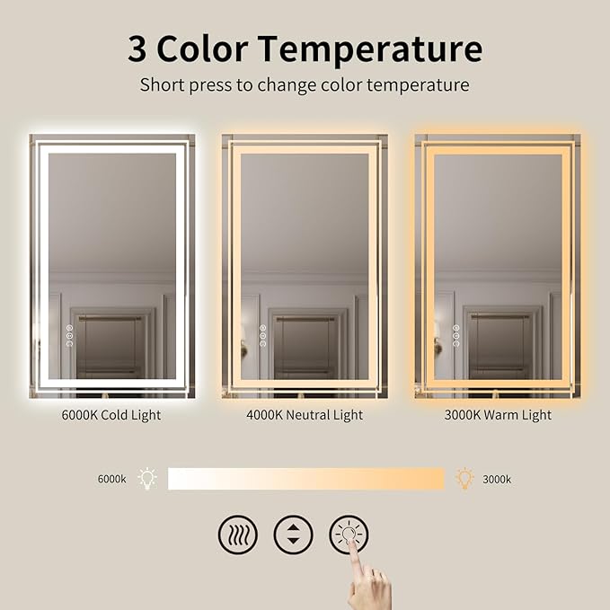 WTTY LED Bathroom Mirror 31.5"x48" with Back and Front Light,Modern LED Mirror for Bathroom,Dimmable Lighted Bathroom Vanity Mirror with Anti-Fog,Memory Function,Shatter-Proof,Wall Mounted