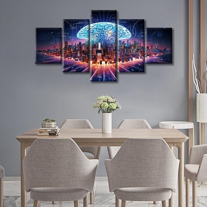 Brain Nervous System Painting Wall Art Human Brain Energy Bedroom Living Room Wall Decor Brain Framed Modern Pictures Canvas Prints Artwork for Wall Decor Office Decor (60" Wx32 H)