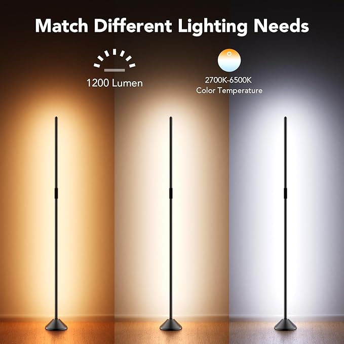 TJOY Smart Wi-Fi Floor Lamp, LED Corner Light Compatible with Alexa, 1200 Lumen, Modern Floor Lamp with Remote, Music Sync, RGB Color Changing Standing Tall Lamp, for Living Room Bedroom