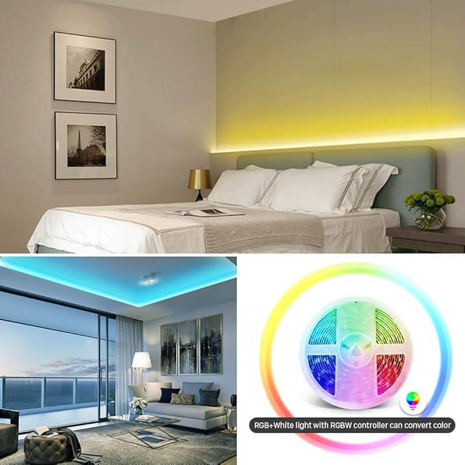 GIDERWEL RGBW LED Strip Light,16.4ft RGB+Cold White SMD5050 Flexible 12V LED Strips 300LEDs,Dimmable Mixed Color Changing LED Tape Light Ambiance Lighting for Party Home Kitchen,Only 5m Strips