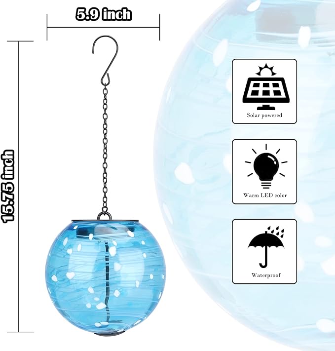 Solar Lanterns Outdoor Waterproof Hanging Outdoor Solar Lanterns Glaze Ball Outdoor Hanging Lights Waterproof Garden, Patio, Pathway & Yard Décor 2 Pack