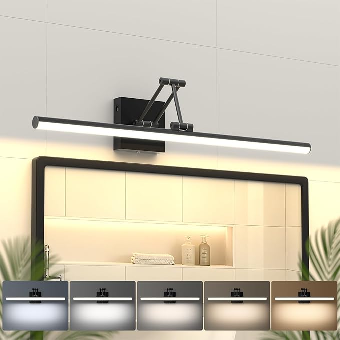Black Bathroom Vanity Light Fixtures, Morden Vanity Lights with LED Lighting Bar, 5CCT&Dimmable Wall Sconce Lamp,16IN Rotatable Bathroom Light Fixture Over Small Mirror For Restroom Bedroom-ETL
