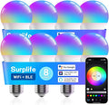 Smart Light Bulbs,Full Color Changing Dimmable LED Bulb,Compatible with Alexa and Google Assistant,UL FCC Certified,2.4GHz WiFi+Bluetooth LED Light Bulbs, Music Sync Smart Home Lighting (8)