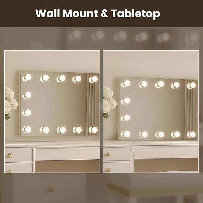 WTTY LED Bathroom Mirror with Lights 96"x36" Hollywood Wall-Mounted Mirror with 3 Color Temperatures, Stepless Dimmable Bulbs, Anti-Fog & Shatter-Proof