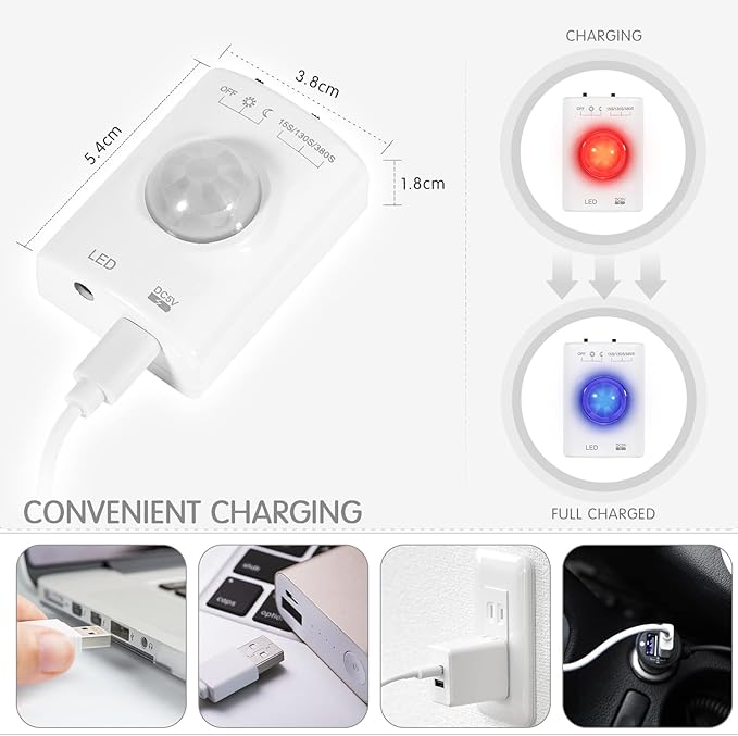 Under Cabinet Lights Rechargeable, 2M Motion Sensor LED Light Strip,3000K Warm White Night Light for Closet, Stairway, Stairs, Counter, Kitchen,Bedroom, Gun Safe Lighting