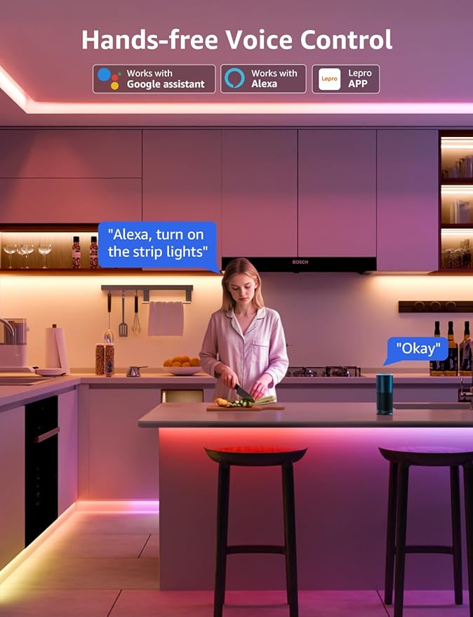Lepro S2 AI Smart LED Strip Lights - 16.4ft RGBCW Light Strips with 2700K-5700K Tunable Warm White, Color Segment DIY, Personalized Al Lighting Designer, APP Control(No Remote), 2.4G Wi-Fi & Bluetooth