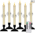 Homemory 6 Pcs Window Candles with Remote Timer Dimmer, Christmas Candles for Window Battery Operated, Ivory Flameless Taper Candle with Holders and Suctions, LED Candlesticks for Xmas Holiday Decor