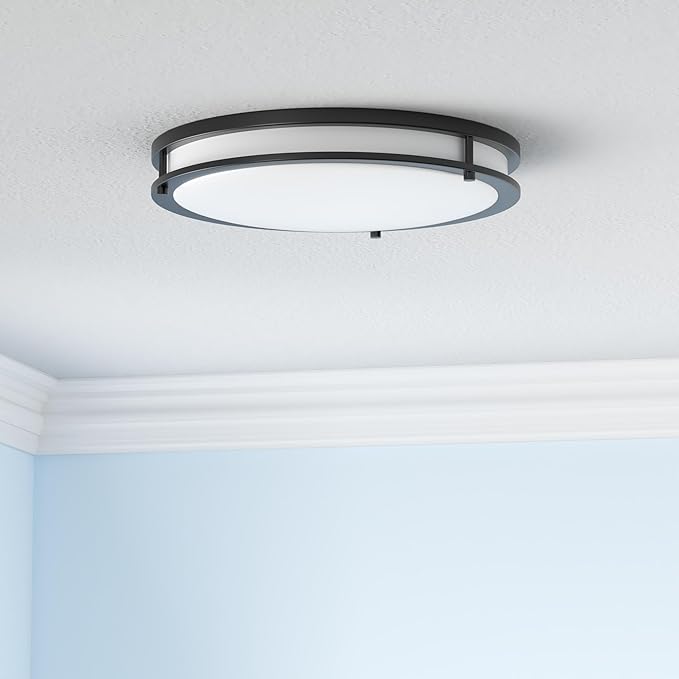 ASD LED 18" Round Flush Mount Lighting, Close to Ceiling Light Fixture | 3CCT, Dimmable, Energy Star, ETL Listed | 28W 2230LM 3000-5000K 120V | Low Profile Double Ring Lamp | Dark Bronze, 4 Pack