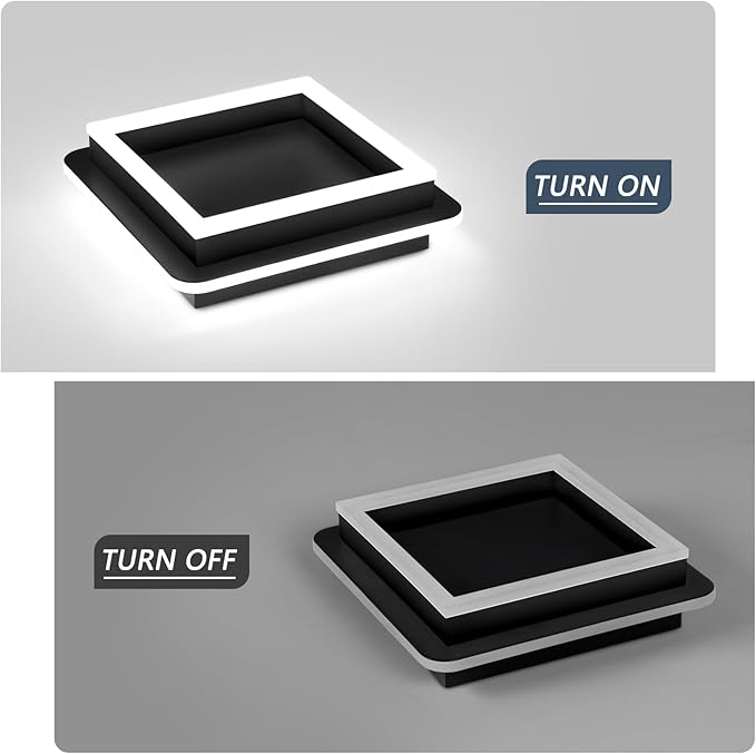 CANEOE 2 Packs Square Flush Mount Ceiling Light, 6000K Modern LED Ceiling Light Fixture, Minimalist Hallway Lighting Fixture Ceiling Lamp for Hallway Entryway Bedroom Balcony (All Black)