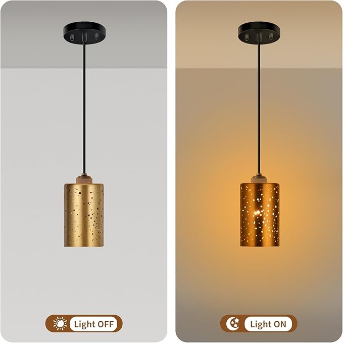 4 Pack Pendant Light Shades, Laser Starry Sky Design Cylinder Metal Lampshades with Electroplated Antique Brass Exterior Gold Interior, Lamp Shades 1-5/8 Inch Fitter, 3.5"Diameter x 5.5"Height