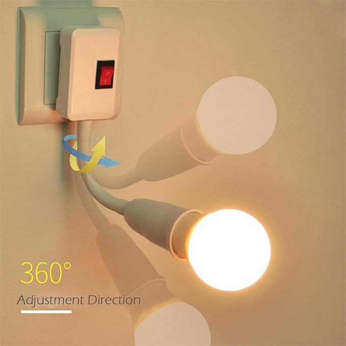 E27/E26 Plug in Light Bulb Socket Adapter Extender with On/Off Switch, Outlet to Socket Adapter Extension, White