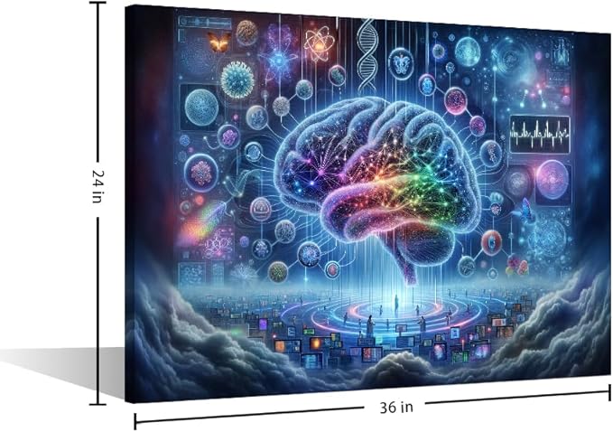 Digital Brain in Colour Background Painting Artwork Neural Network Pictures for Living Room Wall Decoration Artificial Intelligence Canvas Printing Wall Art Wall Decor for Bedroom 24"Wx36"Hx1 Panel
