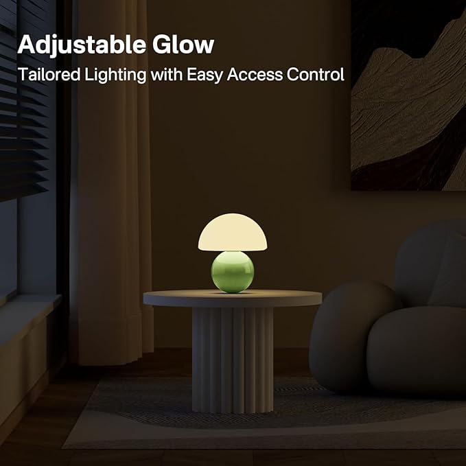Mushroom Lamp Table Lamp for Bedroom,Desk Bedside Small Lamps for Living Room Night Stands,Mushroom Decor Cute Mini Modern Mid Century Lamps,Unique Aesthetic Home Living Room Decor(Green)