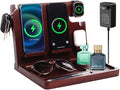 Nightstand Organizer with Dual Phone Wireless Charging Station for 2 iPhone,Apple Watch and Airpods,Bamboo Phone Docking Station,Gifts for Men Dad Husband